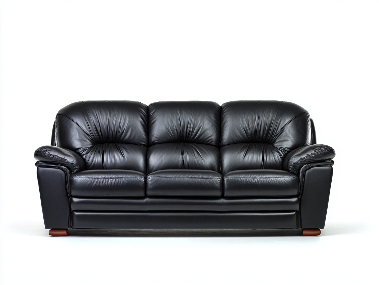 Sofás 3 plazas piel sintética 210x95x85 cm - negro - diseño clásico acolchado-Dololodecor
