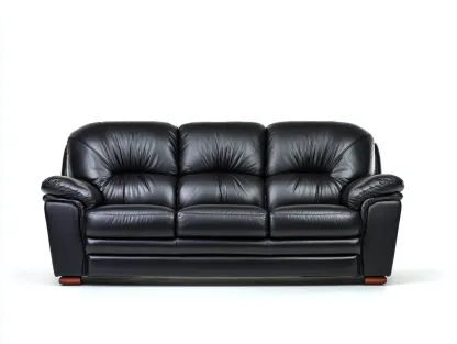 Sofás 3 plazas piel sintética 210x95x85 cm - negro - diseño clásico acolchado-Dololodecor