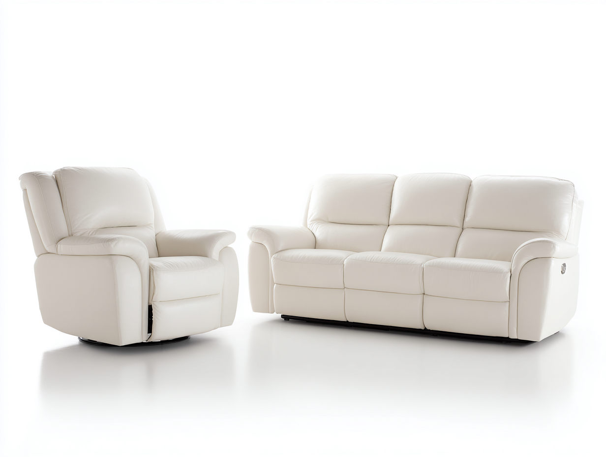 Conjunto de sofás reclinables cuero sintético 205x95x100 cm blanco estilo contemporáneo con función relax giratoria-Dololodecor