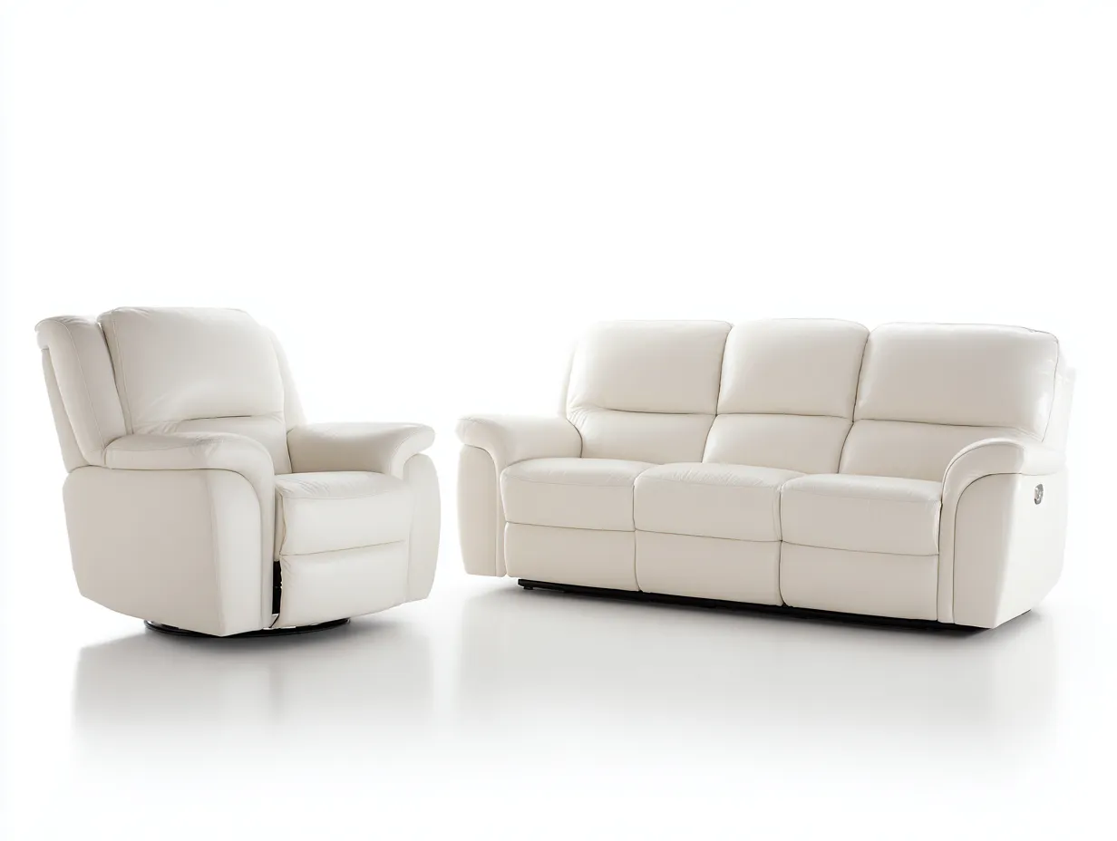 Conjunto de sofás reclinables cuero sintético 205x95x100 cm blanco estilo contemporáneo con función relax giratoria-Dololodecor