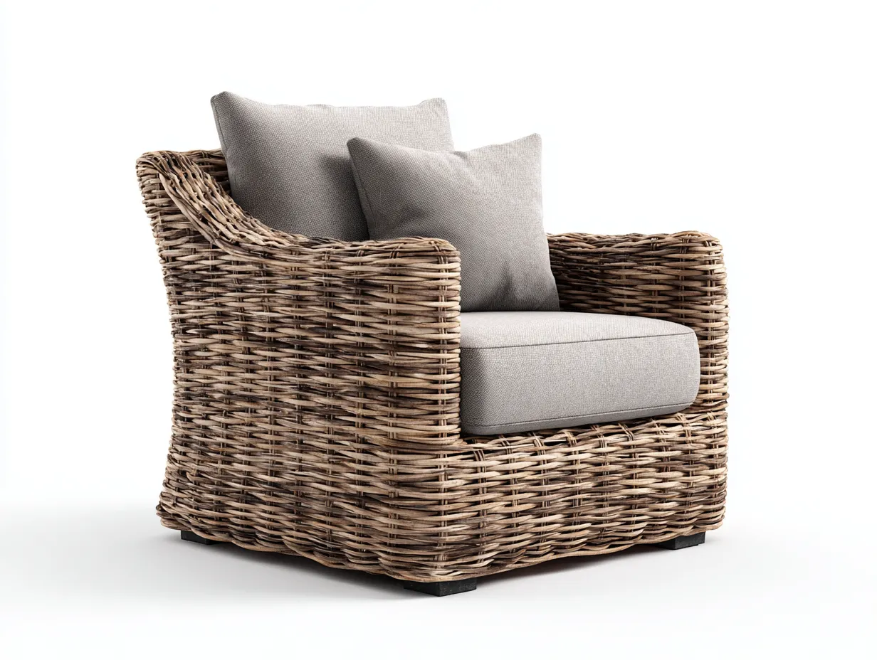 Sillones de ratán madera y ratán 85x80x85 cm - marrón y beige - diseño natural confortable-Dololodecor