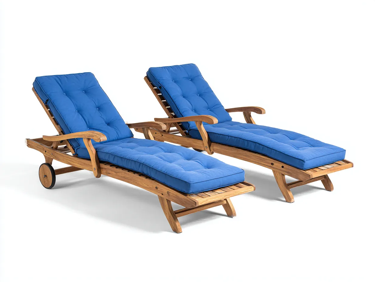 Tumbonas madera maciza 195x65x85 cm - marrón y azul - 2 unidades diseño reclinable-Dololodecor