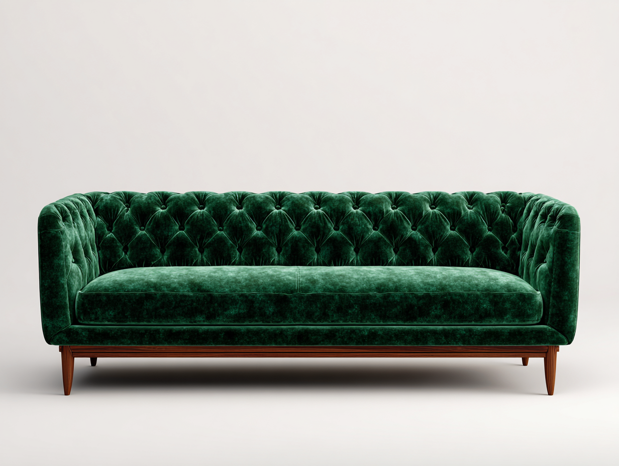 Sofás 3 plazas 220x90x75 cm - tapizado en terciopelo - verde - diseño capitoné elegante-Dololodecor