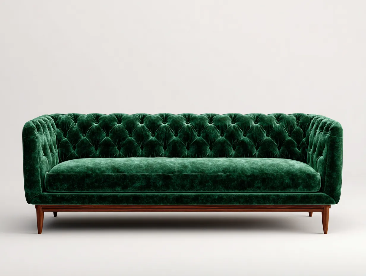 Sofás 3 plazas 220x90x75 cm - tapizado en terciopelo - verde - diseño capitoné elegante-Dololodecor