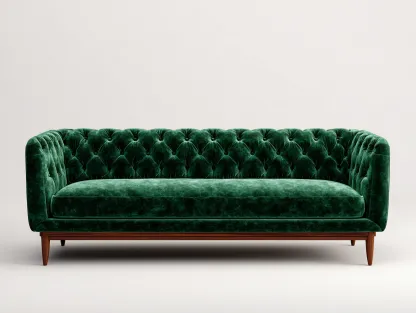 Sofás 3 plazas 220x90x75 cm - tapizado en terciopelo - verde - diseño capitoné elegante-Dololodecor
