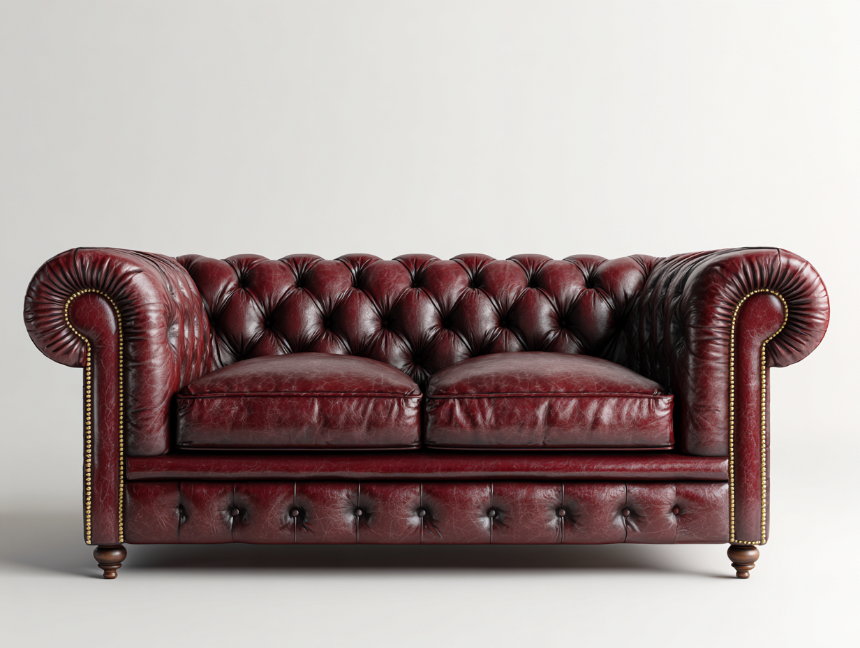 Sofás lineales cuero 180x90x75 cm - rojo oscuro - diseño clásico capitoné-Dololodecor
