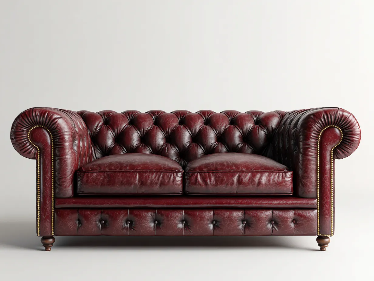 Sofás lineales cuero 180x90x75 cm - rojo oscuro - diseño clásico capitoné-Dololodecor