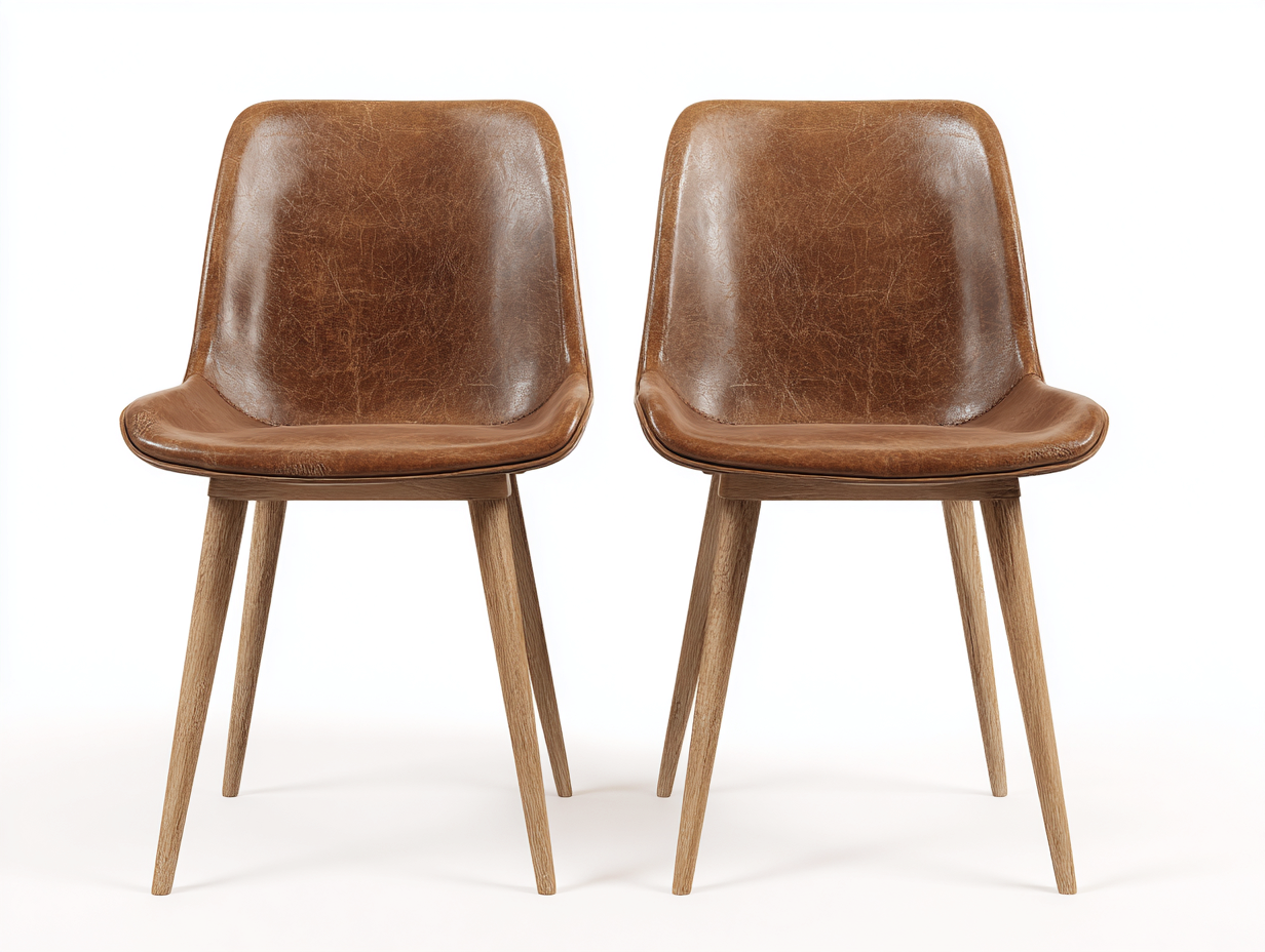 Sillas de comedor tapizado cuero sintético con patas madera 46x52x80 cm - marrón - diseño moderno para comedor-Dololodecor