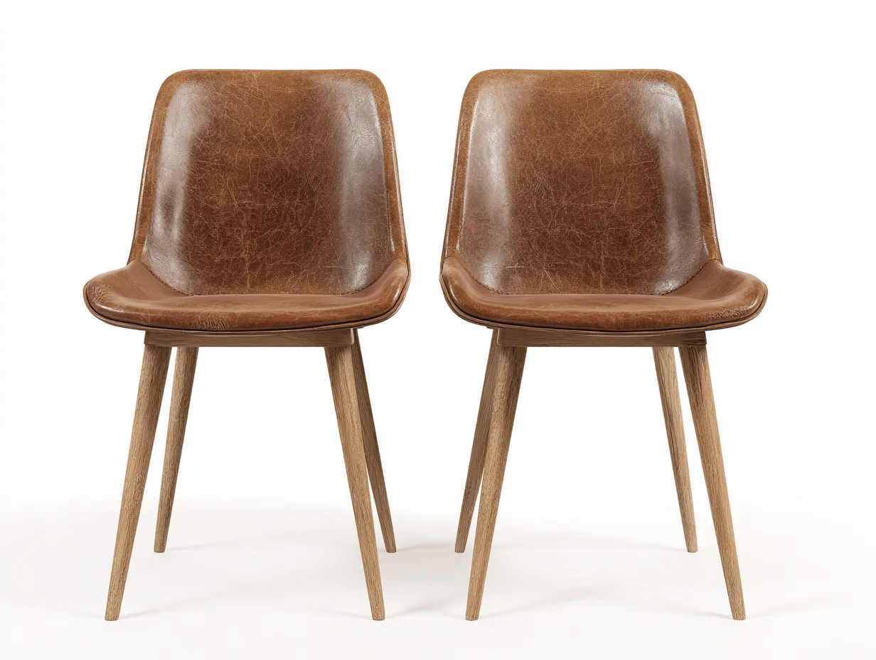 Sillas de comedor tapizado cuero sintético con patas madera 46x52x80 cm - marrón - diseño moderno para comedor-Dololodecor