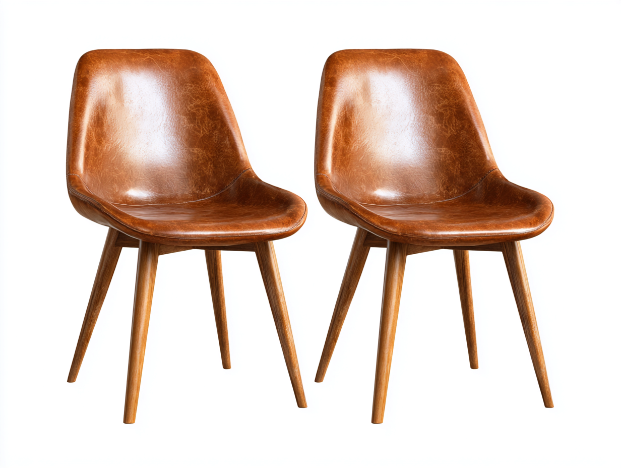 Sillas de comedor cuero sintético y madera 50x55x80 cm color marrón diseño moderno set 2 unidades-Dololodecor