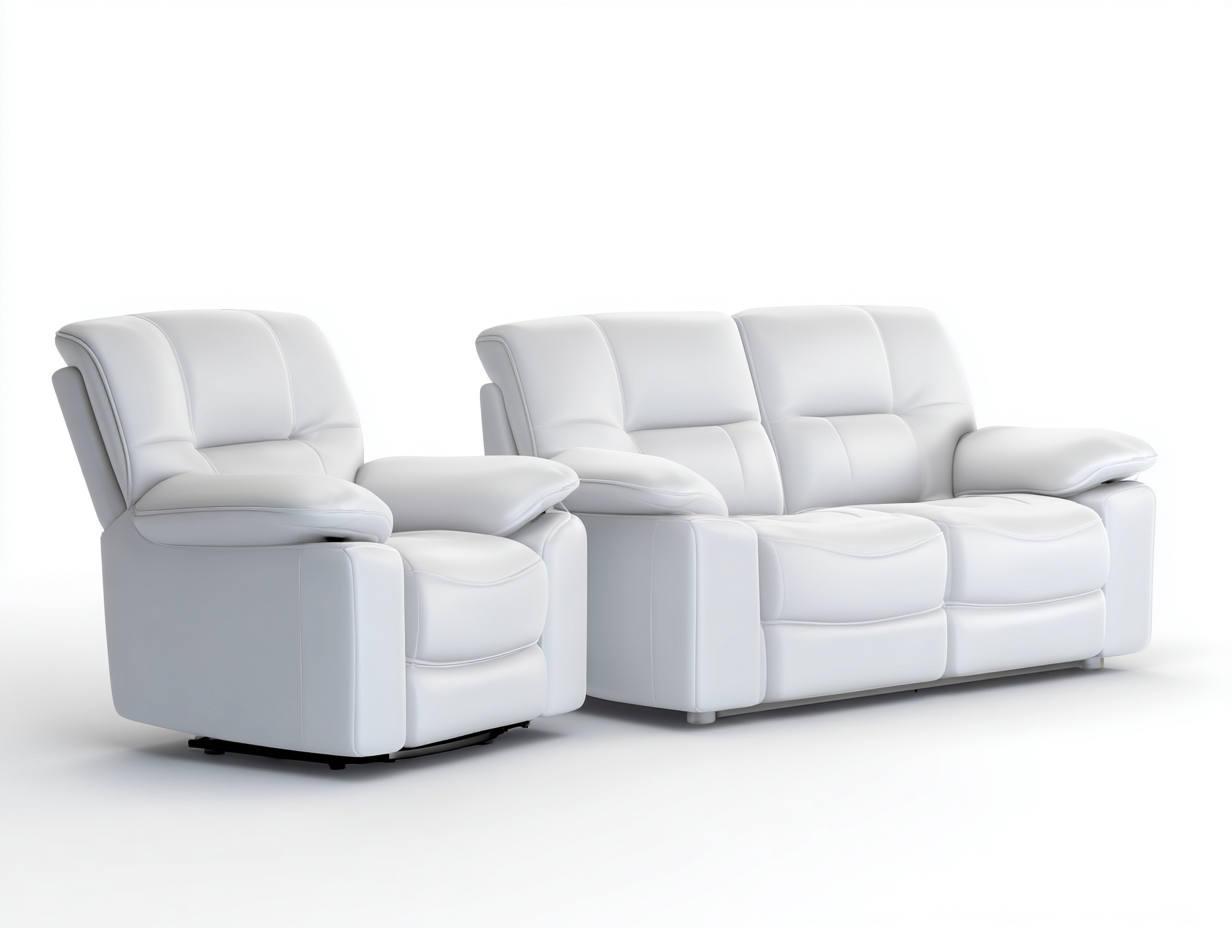 Conjunto de sofás reclinables cuero sintético 195x90x100 cm - blanco - diseño moderno confortable-Dololodecor
