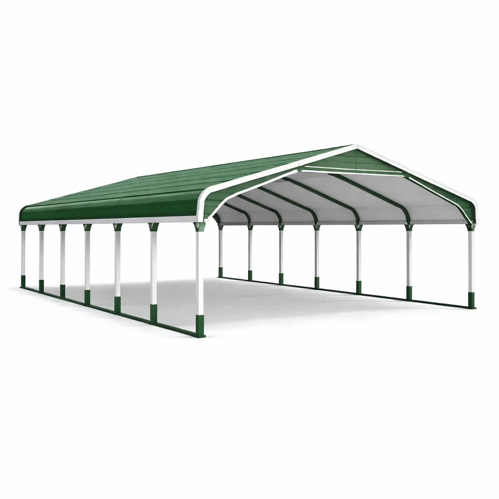 Großes Gartenpavillon Carport Zelt 15x5m Stahlrahmen Grün Weiß PVC-Plane-furnzora