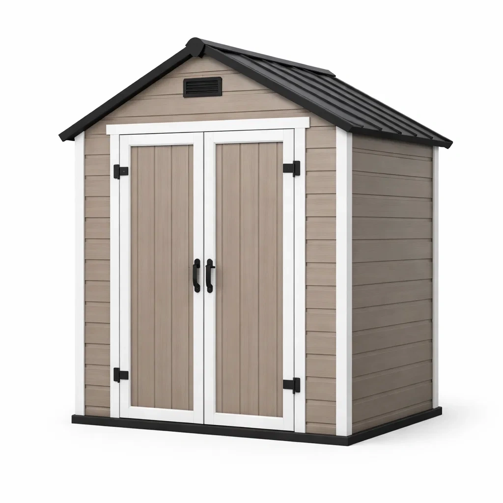 Kunststoff Gartenhaus Doppeltür Beige 185x152x226 cm-furnzora