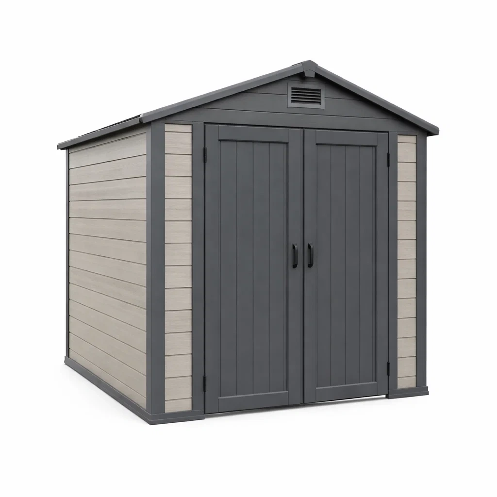 Kunststoff Gartenhaus Grau/Beige mit Doppeltür 185x152x226cm-furnzora
