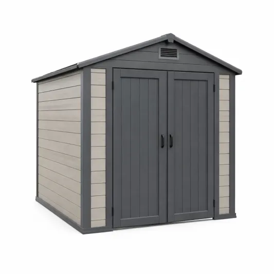 Kunststoff Gartenhaus Grau/Beige mit Doppeltür 185x152x226cm-furnzora