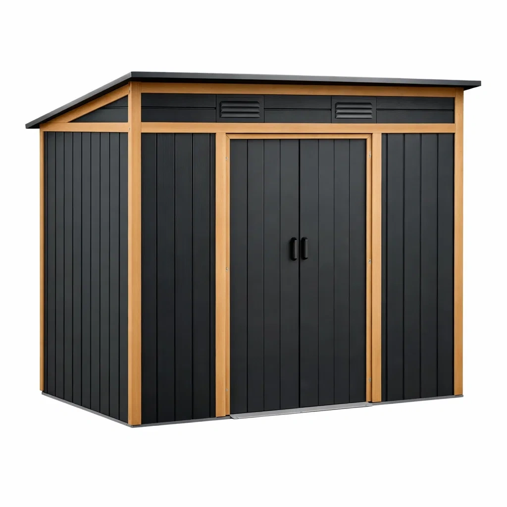 Gartenhaus aus Stahl und Aluminiumrahmen 213x130x173 cm Schwarz-furnzora