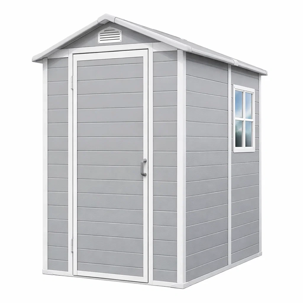 Gartenhaus aus Kunststoff Grau mit Fenster und Tür 185x152x226 cm-furnzora