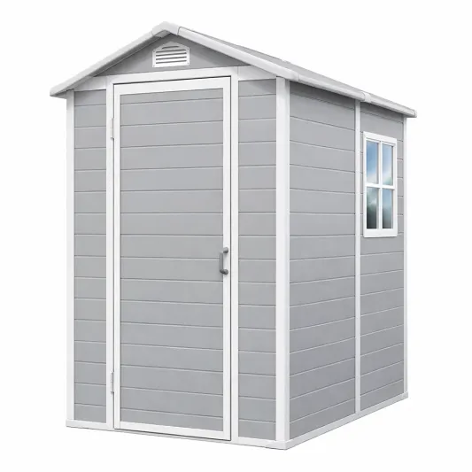 Gartenhaus aus Kunststoff Grau mit Fenster und Tür 185x152x226 cm-furnzora