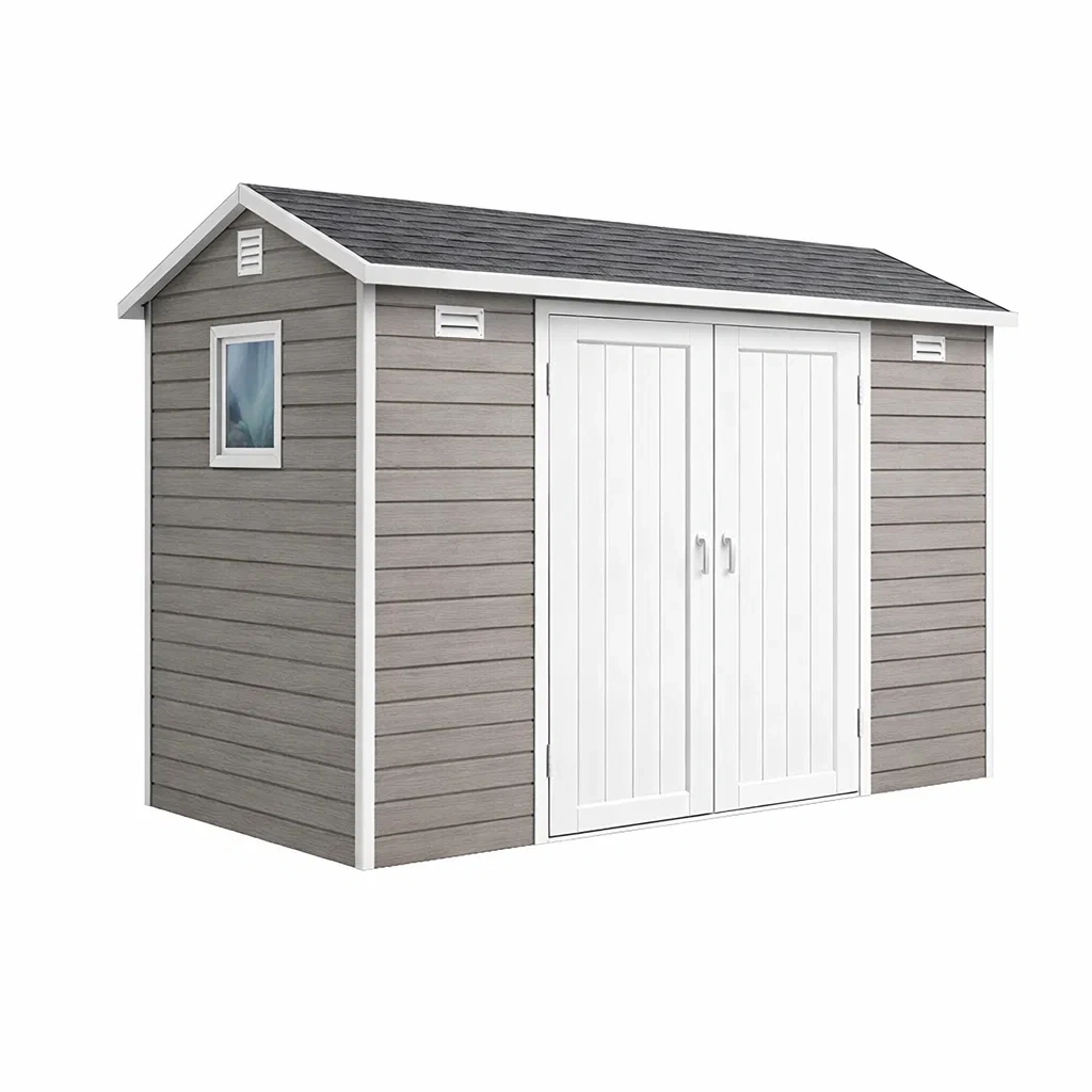 Gartenhaus Holz-Verbundmaterial 240x130x210cm Doppeltür Grau/Weiß-furnzora