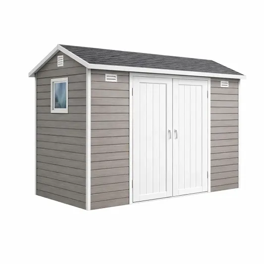 Gartenhaus Holz-Verbundmaterial 240x130x210cm Doppeltür Grau/Weiß-furnzora