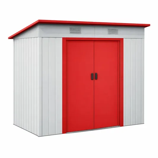 Metallgerätehaus Rot/Grau 210cm x 130cm x 185cm-furnzora