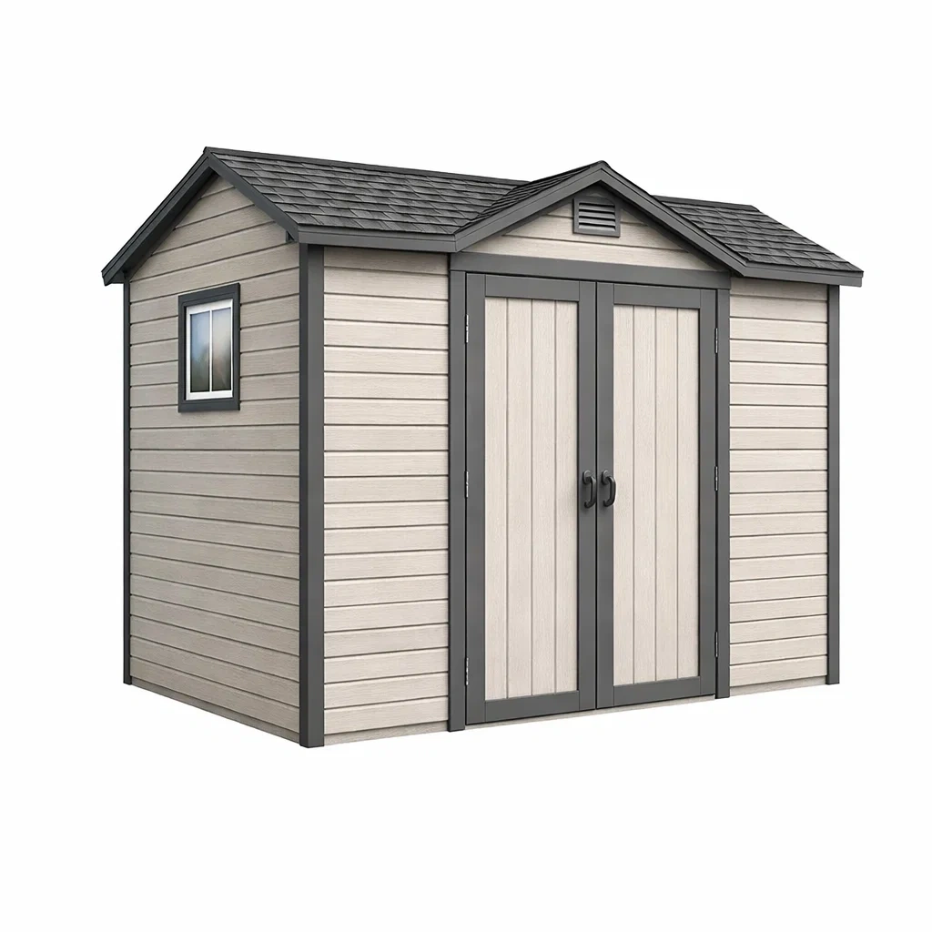 Gerätehaus Kunststoff Grau/Beige Doppelttür 300x200x240 cm-furnzora
