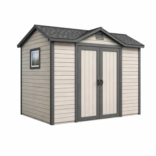 Gerätehaus Kunststoff Grau/Beige Doppelttür 300x200x240 cm-furnzora