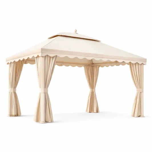 Pavillon Garten Beige Polyester Stahlrahmen 3x4m-furnzora