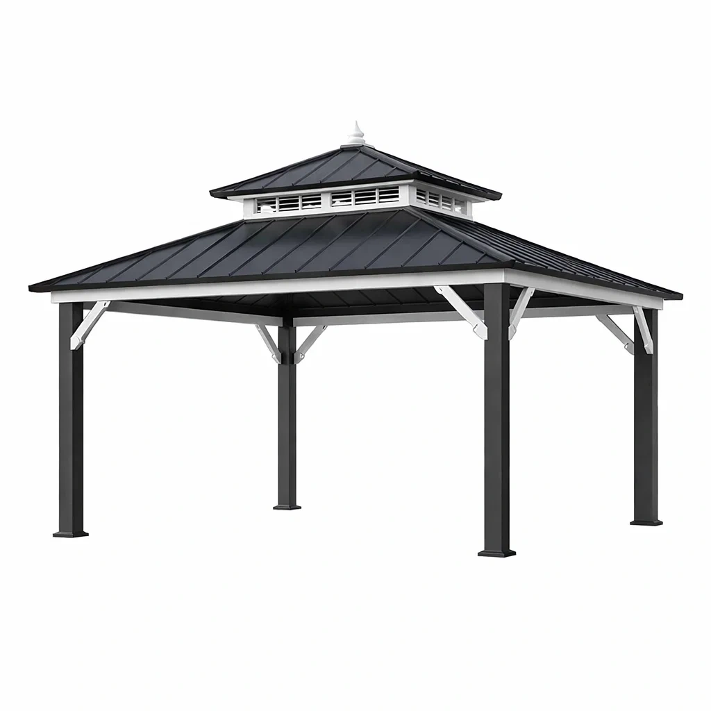 Metallpavillon 3x4m mit zweistufigem Dach in Anthrazit-furnzora