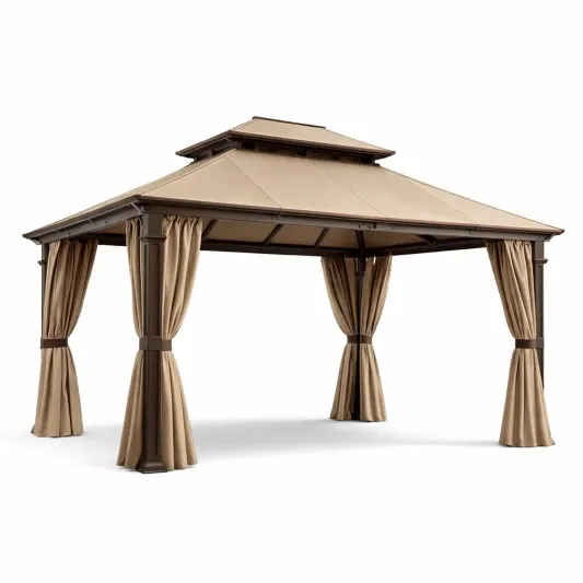Gartenpavillon Aluminium mit Vorhängen Beige-furnzora