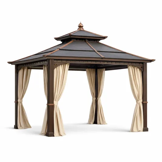 Metall- und Stahlpavillon mit Polyester-Vorhängen 300cm x 300cm-furnzora