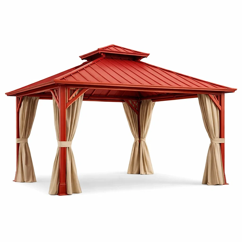 Pavillon aus Aluminium mit Stahldach Rot 4x3m mit Vorhängen-furnzora