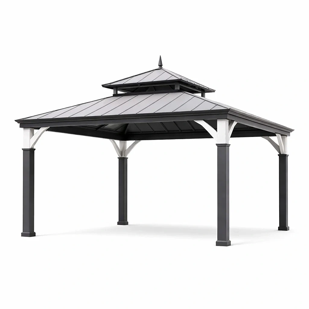 Pavillon Metall Grau 3x3m Rechteckig Aluminium Stahlrahmen-furnzora