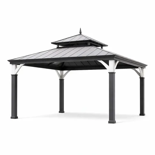 Pavillon Metall Grau 3x3m Rechteckig Aluminium Stahlrahmen-furnzora