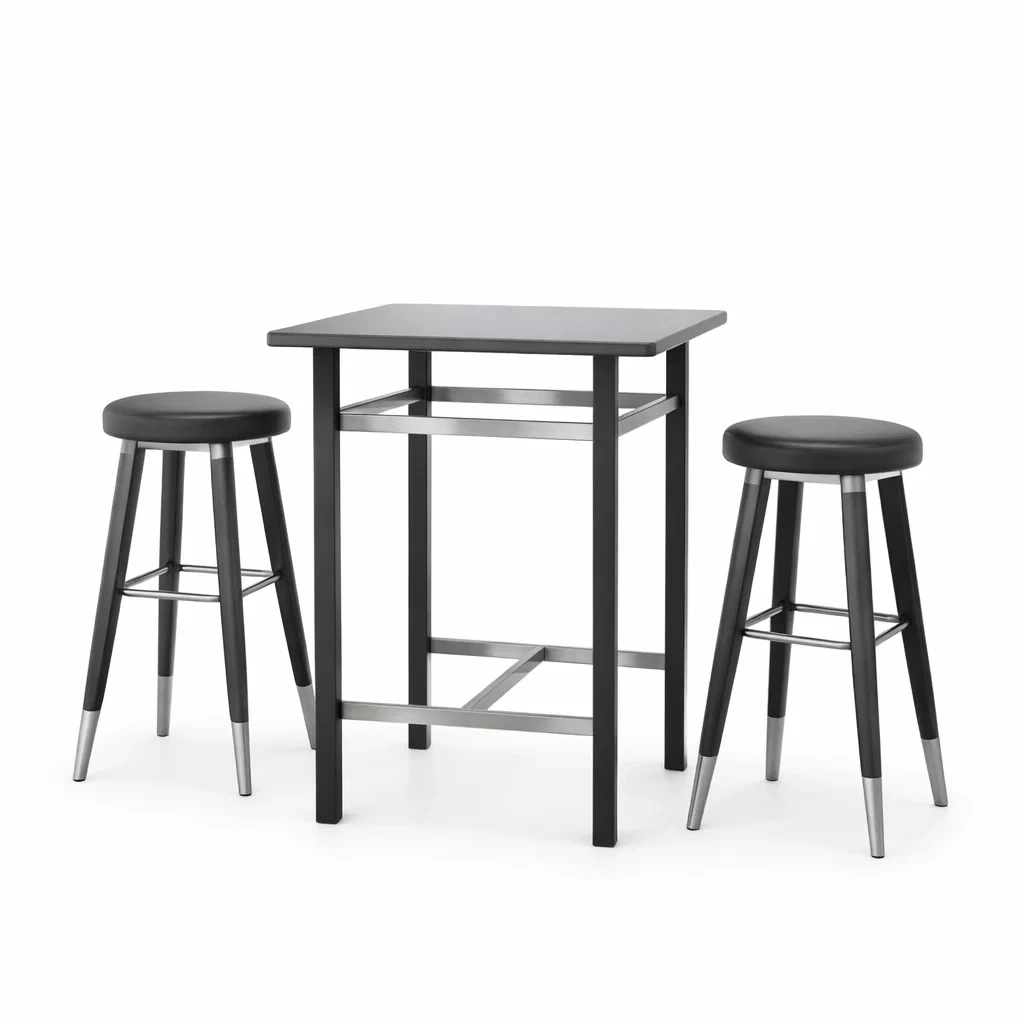 Bartisch-Set mit 2 Hockern Schwarz MDF Stahl PU 60x60x107 cm-furnzora