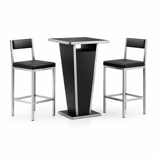 Bartisch-Set aus Edelstahl und Kunstleder Schwarz-furnzora