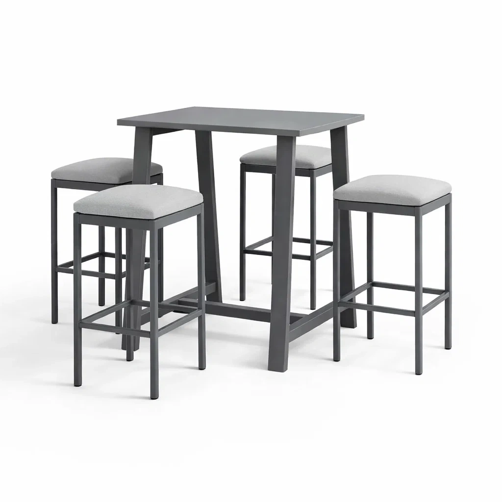 Bartisch Set mit 4 Hockern - Stahl und MDF - Anthrazit-furnzora