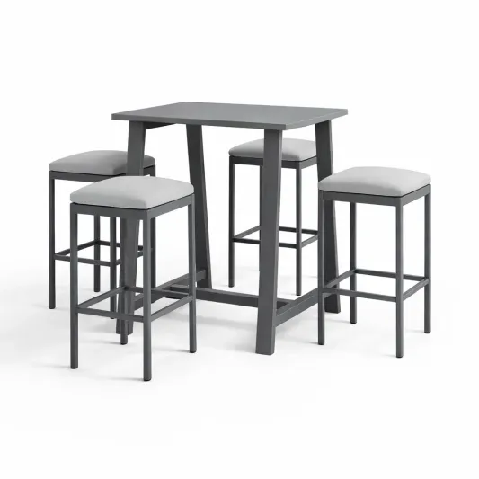 Bartisch Set mit 4 Hockern - Stahl und MDF - Anthrazit-furnzora