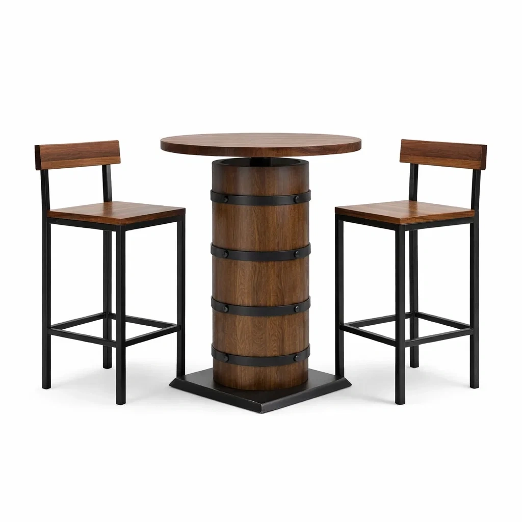 Bar-Set mit Tisch und 2 Hockern Holz/Metall Braun-furnzora