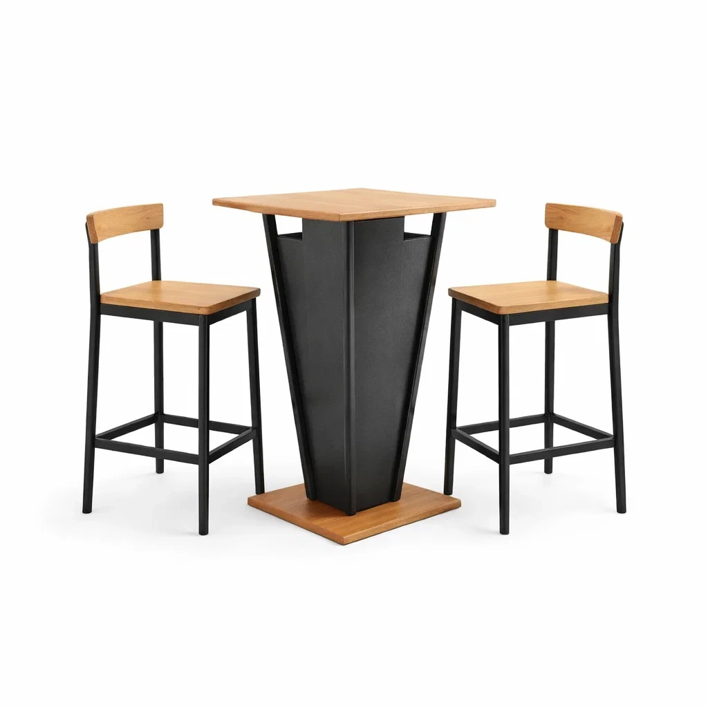 3-teiliges Bistrotisch-Set aus Holz und Metall-furnzora