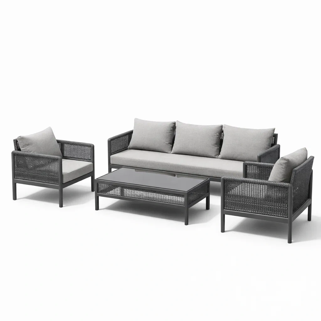 Gartenmöbel-Set aus Aluminium und Polyethylen in Grau-furnzora