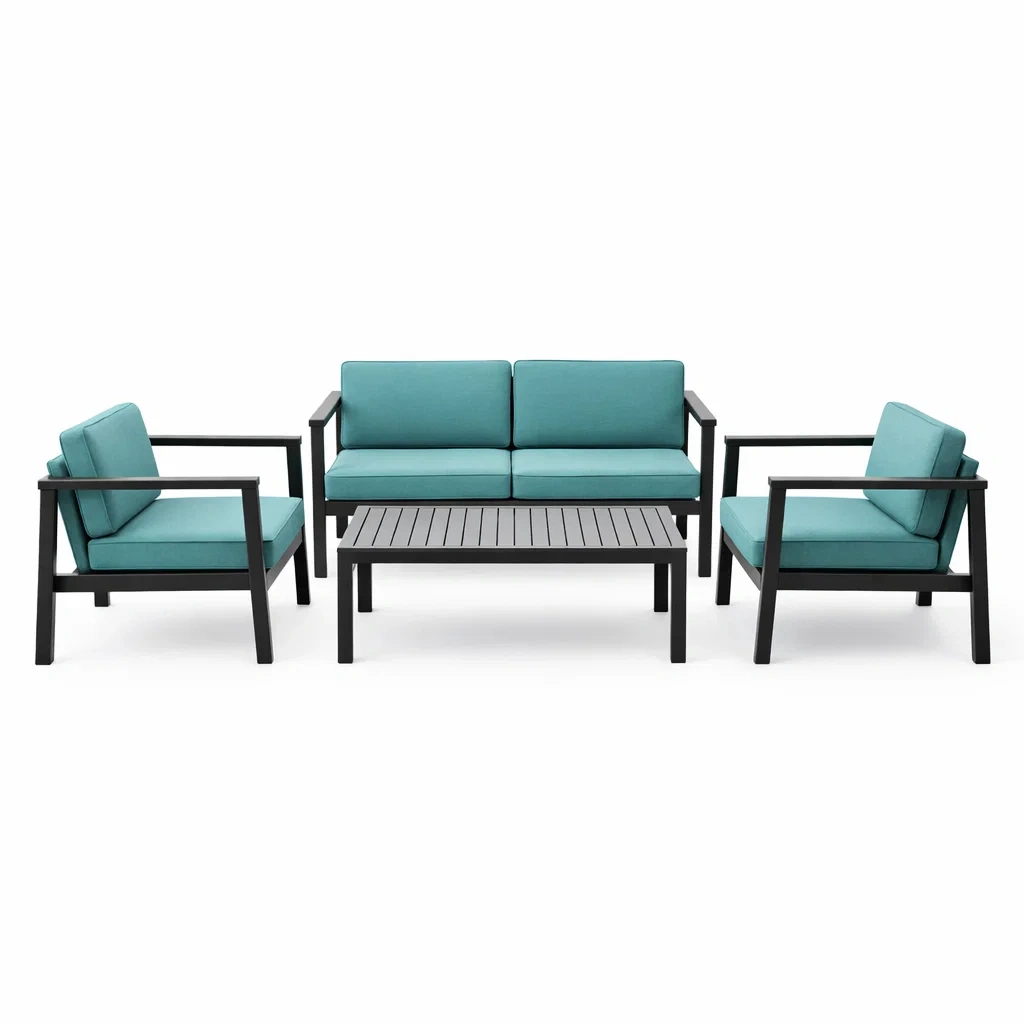 4-teiliges Gartenmöbel-Set aus Aluminium, Türkis-furnzora