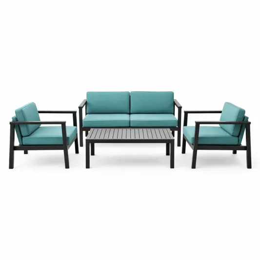 4-teiliges Gartenmöbel-Set aus Aluminium, Türkis-furnzora