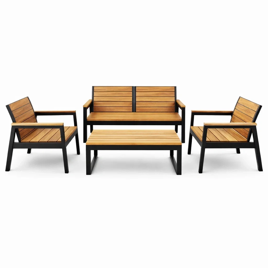 Gartenmöbel-Set aus Akazienholz und Aluminiumrahmen-furnzora