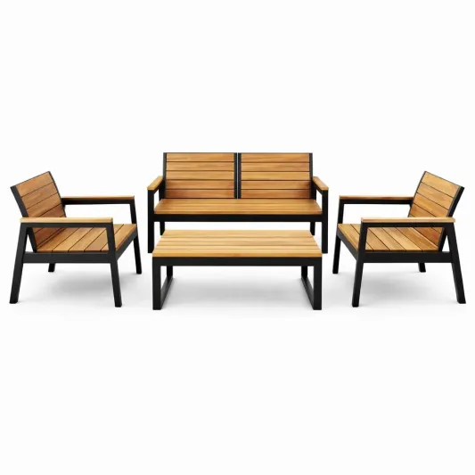 Gartenmöbel-Set aus Akazienholz und Aluminiumrahmen-furnzora