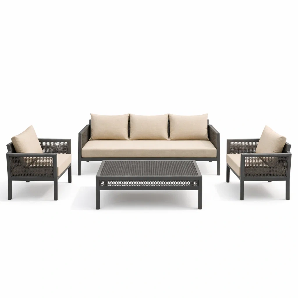 4-teiliges Outdoor-Sofa-Set Aluminium Beige-furnzora