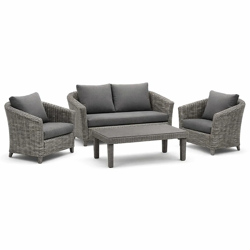 Outdoor Rattan Sitzgruppe Grau mit Polyester Kissen-furnzora