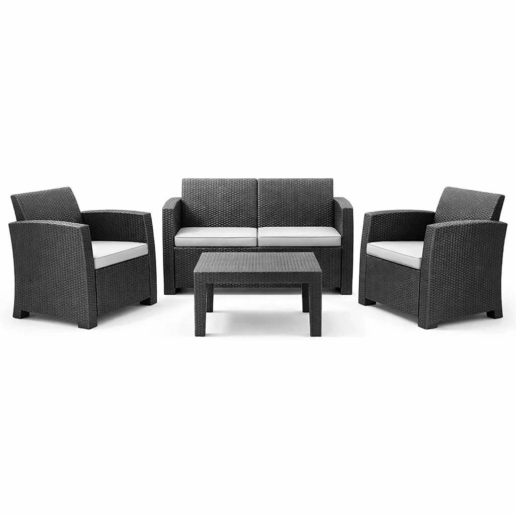 Gartenmöbel-Set Polypropylen Rattan-Optik Dunkelgrau mit Kissenbezügen-furnzora