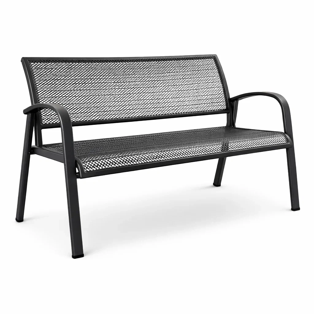 Sitzbank aus Metall mit Netzrückenlehne Schwarz 120 cm-furnzora