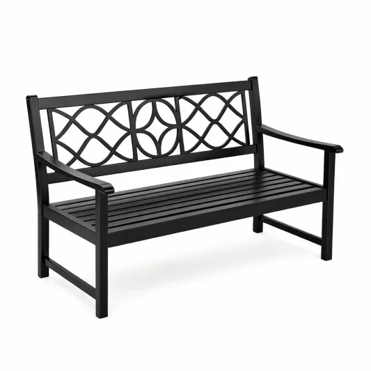 Metall Gartenbank mit Dekor Rückenlehne Schwarz 127x60x85cm-furnzora